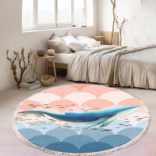 Round Shark Print Tassel Rug 120cm