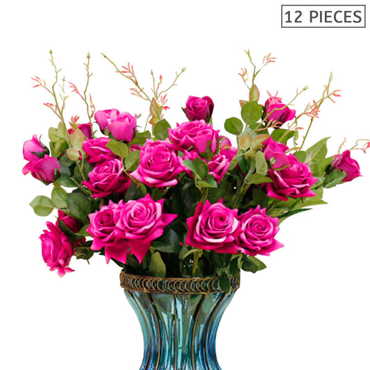 Bulk 12 Artificial Silk Roses 85cm Dark Pink