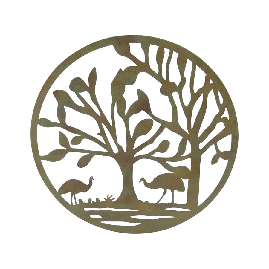 Lasercut Round Emu Family Metal Wall Art 60cm