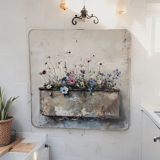 Flower Scene Pressed Metal Textured Wall Art 45cm - Image 2