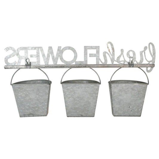 Three Bucket 'Fresh Flowers' Wall Planter 51x26cm - Image 2