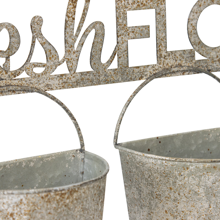 Three Bucket 'Fresh Flowers' Wall Planter 51x26cm - Image 4