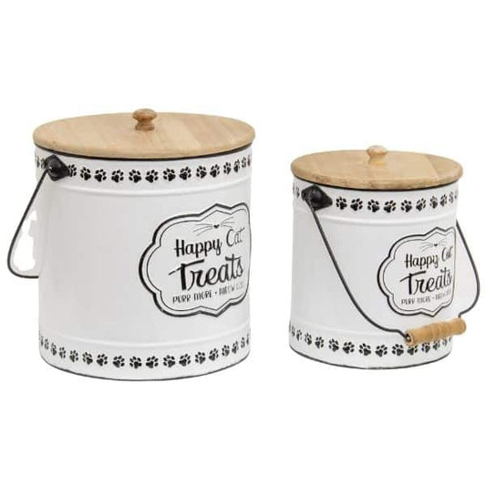 Set 2 Nested Happy Cat Treats Tins w/ Lid 24x27cm