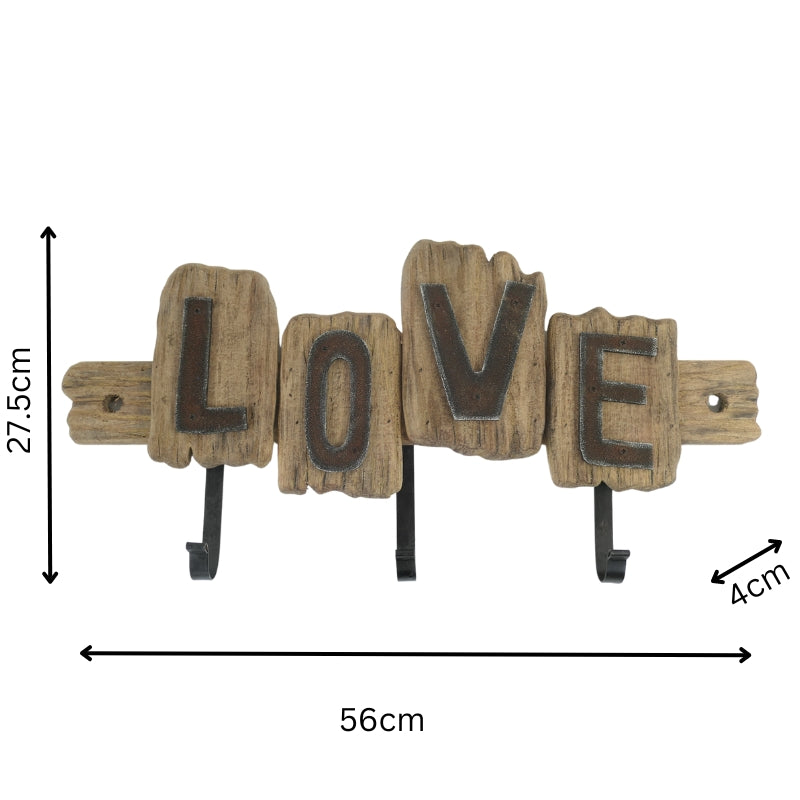 Handcrafted 'Love' 3-Hook Wall Hanging 56cm - Image 5