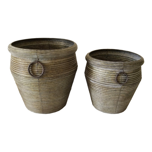 Set/2 Nested Rust Furrowed Potplanters 34.5x36.5/29x31cm