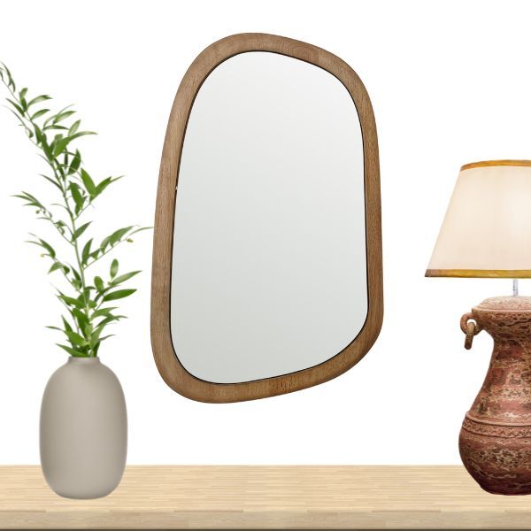 Mid Century Asymmetric Wood Framed Wall Mirror 40x62cm - Image 2