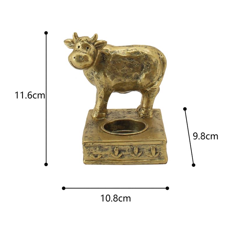 Antique Gold Cow Tealight Candle Holder 11cm - Image 2