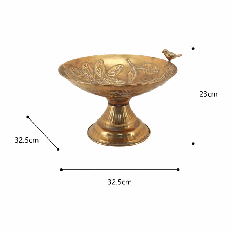 Pressed Metal Footed Bowl w Leaves + Birds 32cm - Image 2