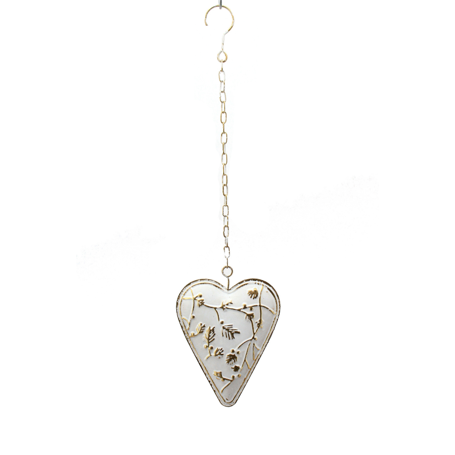 Metal Hanging Heart Decoration White 23cm