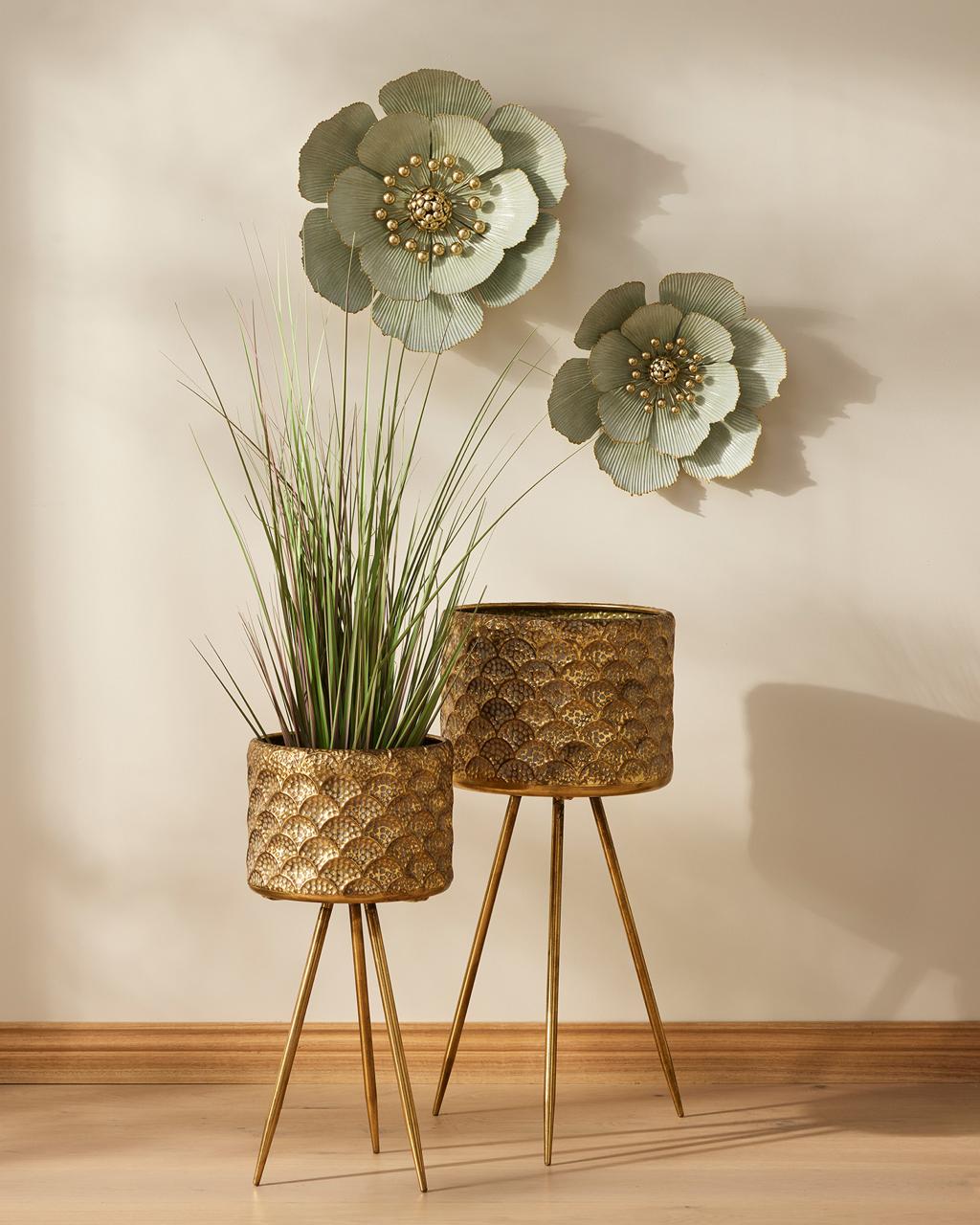 Press Metal Gold Planter on Stand 58cm