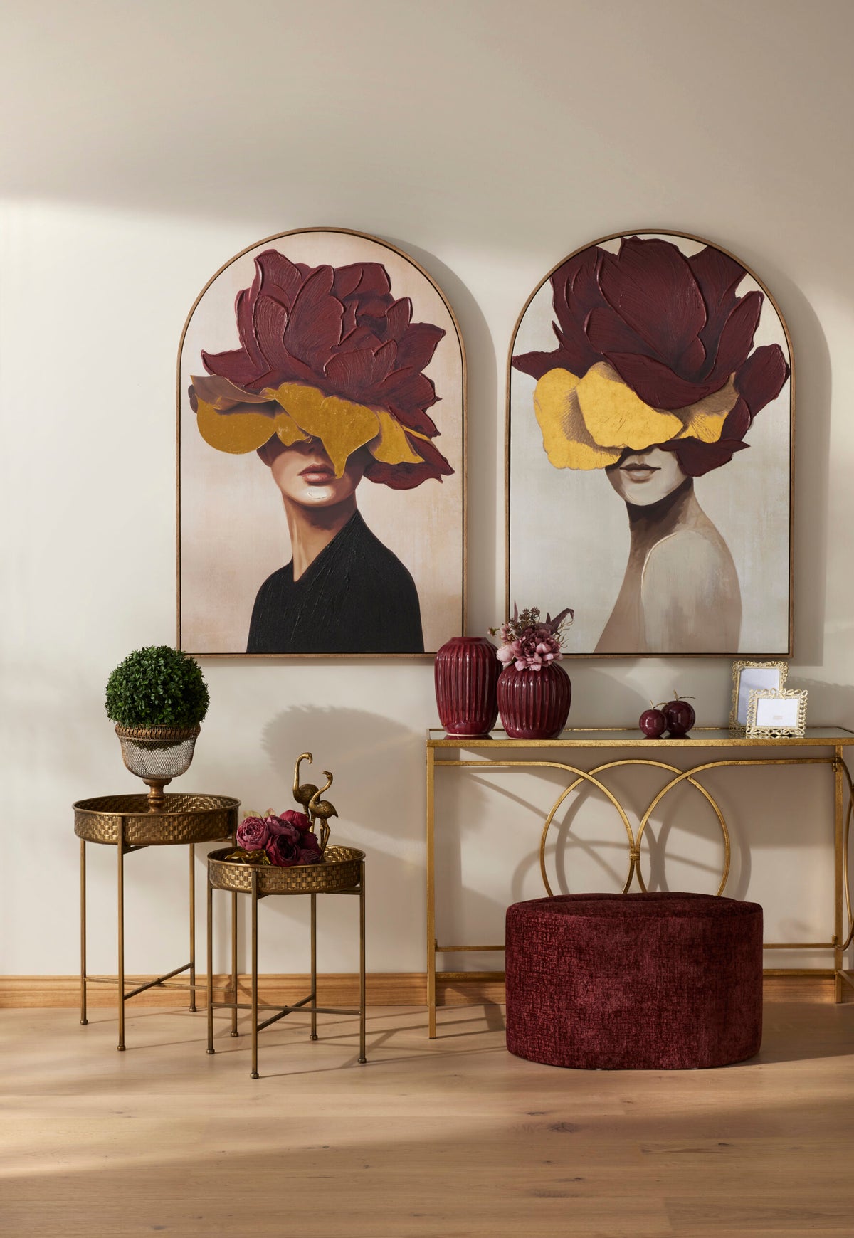 Elegant Woman W Floral Headpiece Arch Wall Art 122cm