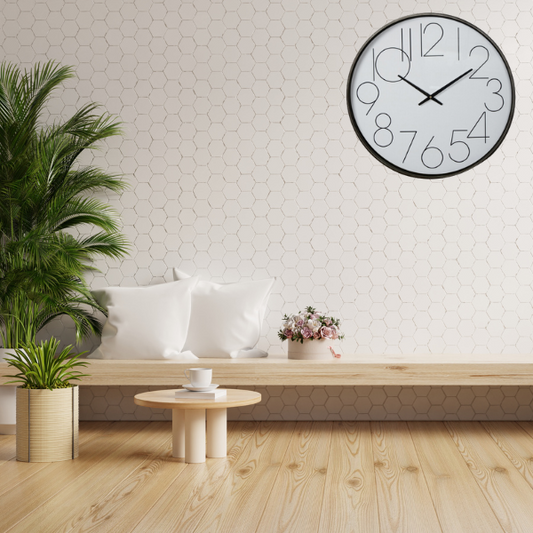 Contemporary Monochrome Wall Clock w Glass Front 60cm - Image 2