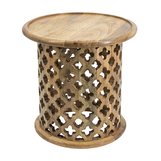 Set 2 Natural Burn Finish Jali Side Tables 50cm - Image 2