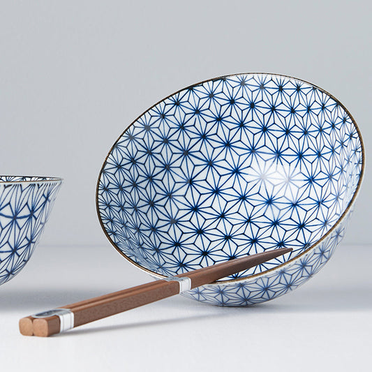 Bowl Set 2pcs with Chopsticks Starburst Blue Design - Image 2
