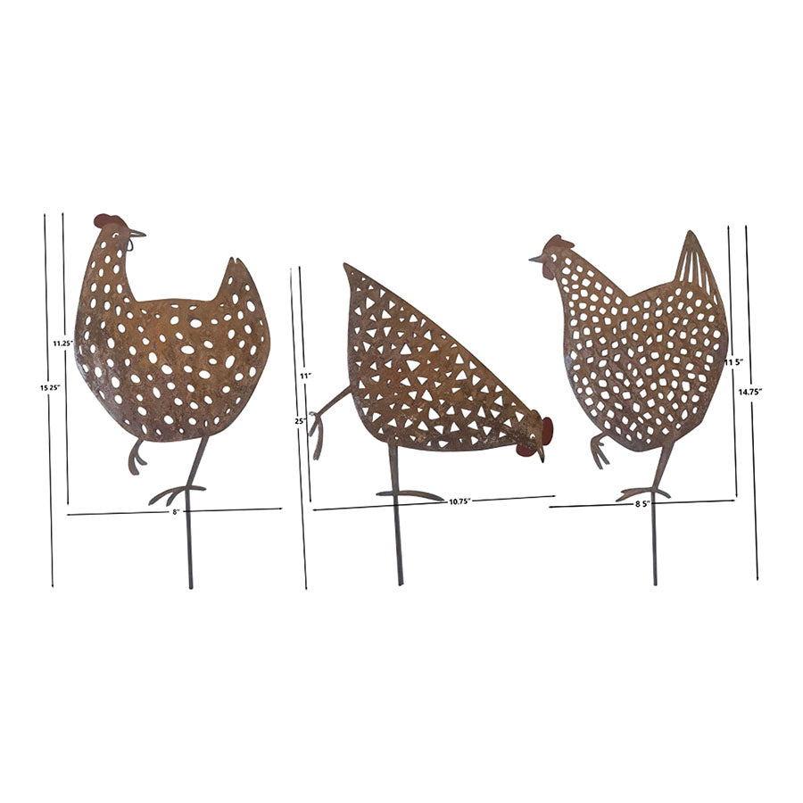 Set 3 Asst Rust Chook Family Garden Stakes 35cm - Image 3