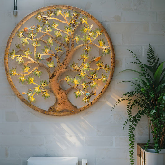 Laser Cut Colourful Round Tree Of Life w 3 Birds Wall Art 60cm - Image 2