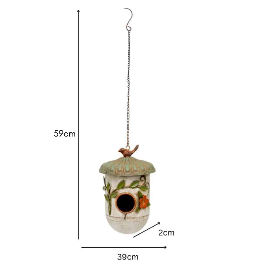 Hanging Birdhouse w Blue Roof + Perched Bird 59cm - Image 5
