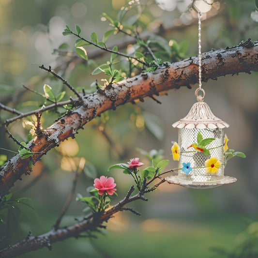 Hanging Mesh Birdfeeder w Flowers + Bird 58cm - Image 2