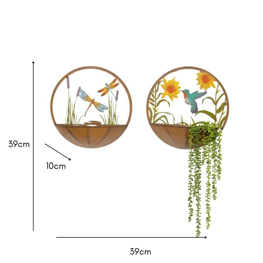 Set 2 Asst Humming Bird Wall Planters 39cm - Image 3