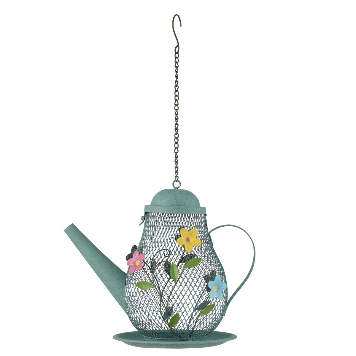 Hanging Teapot Birdfeeder w/Flowers 27.5x17.5x48cm