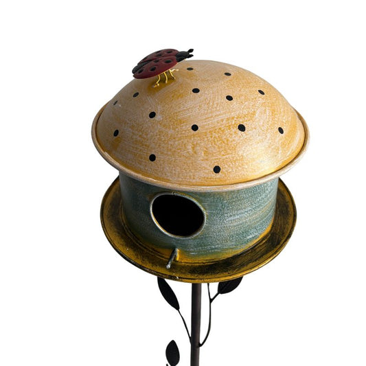 Birdhouse w Leaf on Leafy Garden Stake 42cm - Image 2