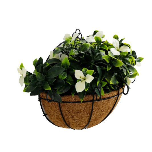 Artificial Wall Basket - Flowering White Jasmine Basket 20cm x 30cm - Image 2