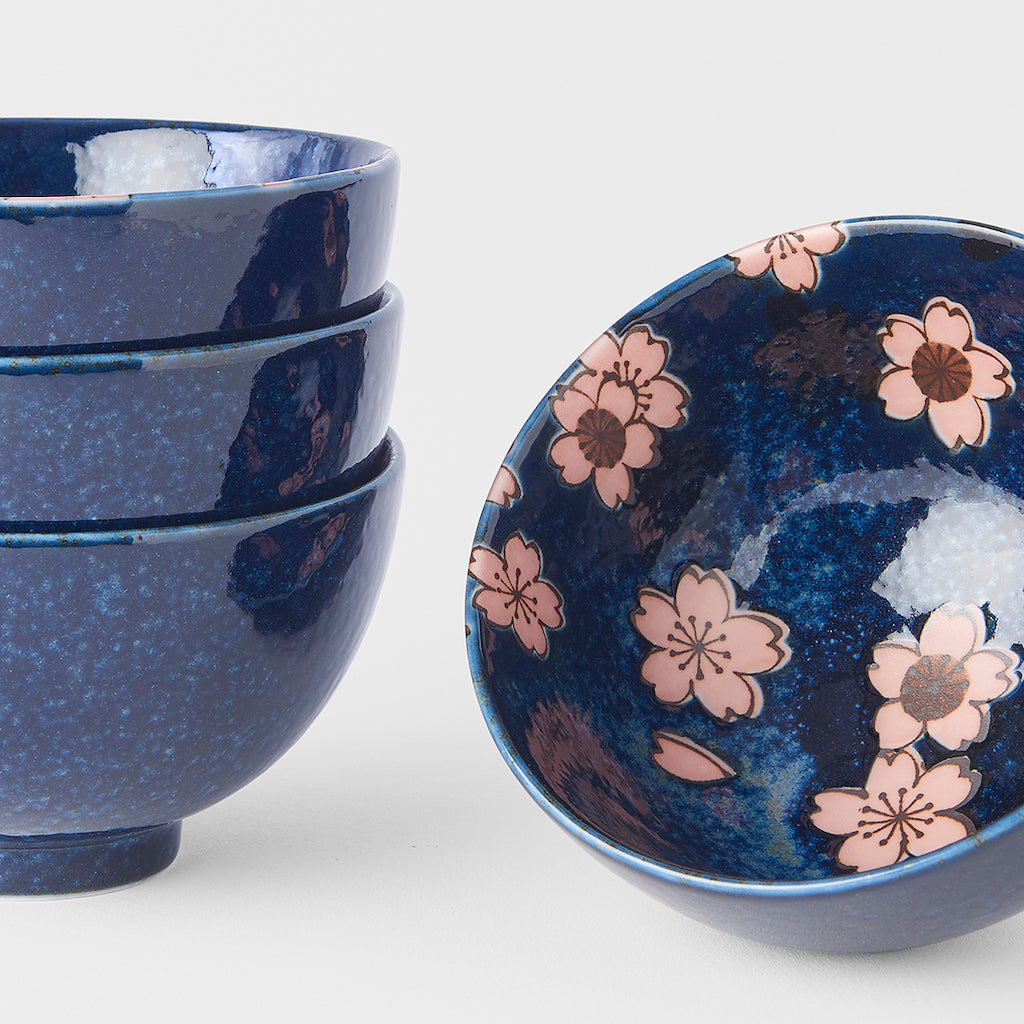 Bowl Set 4pcs Navy Pink Sakura Design - Image 5