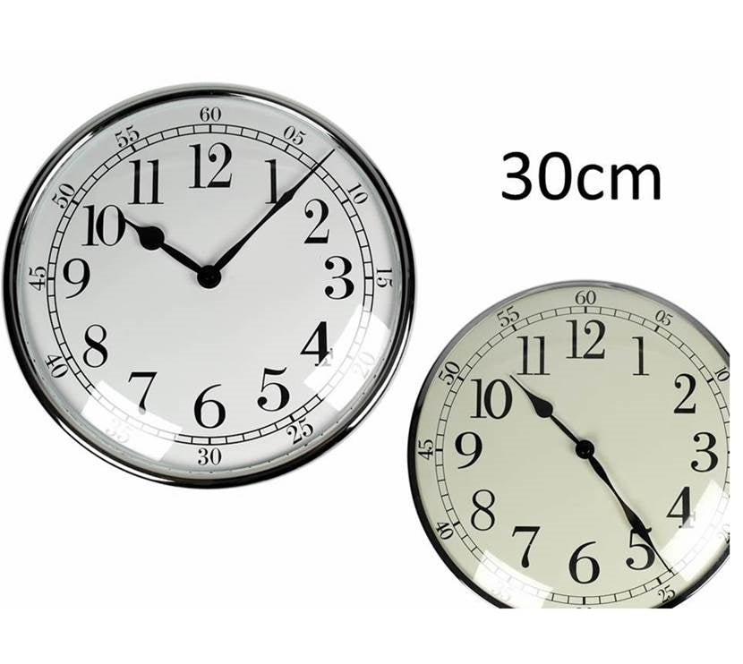Bulk 10 30cm Plastic Silver Chrome Look Wall Clock 2 Asst Lrg