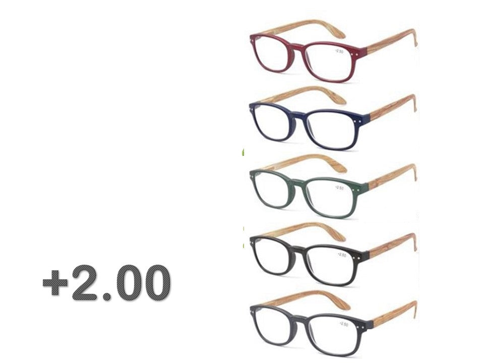 Bulk 24 Bamboo Look Arm Reading Glasses +2.0