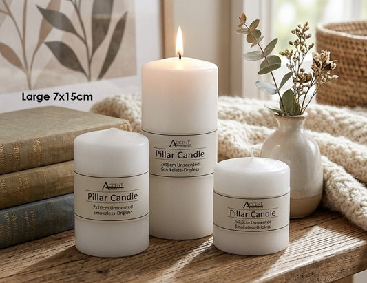 bulk 24 Unscented White Pillar Candle 15cm