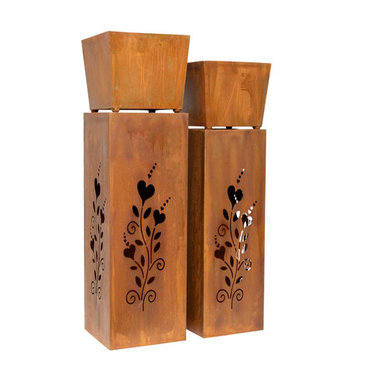 Set 2 Nested Square Pillar Rust 'Hearts' Panters 93cm, 86cm - Image 2