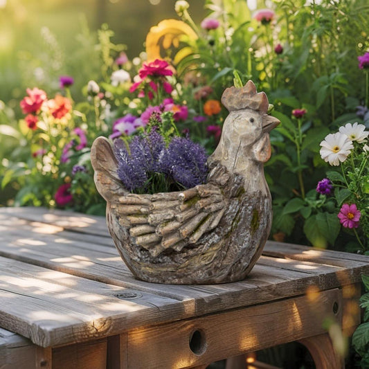 Rustic Rooster Planter w Hole & Plug 31cm - Image 2