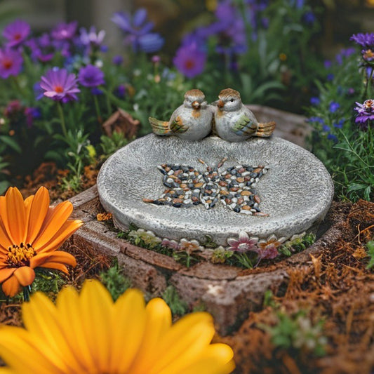 Birdbath w Colour Birds Flowers Pebble Butterfly 40cm - Image 2