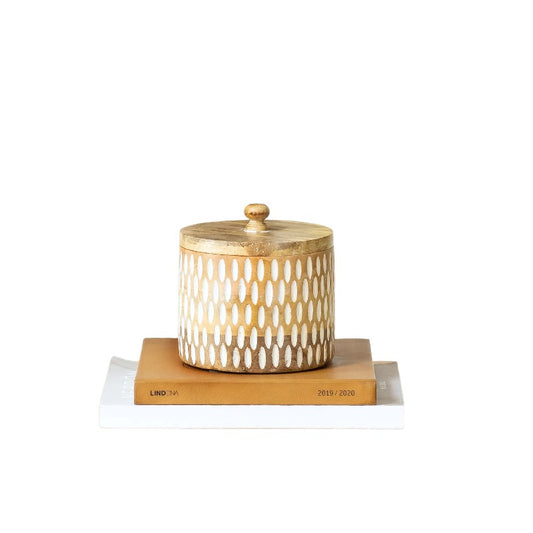 Handcrafted Round Box w Carving 15cm - Image 2