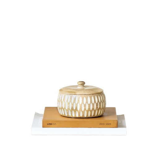 Handcrafted Round Squat Box w Carving 15cm - Image 2