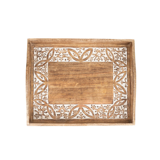 Set 2 Handcrafted Carved Large Leaf Tray 38cm, 33cm - Image 2