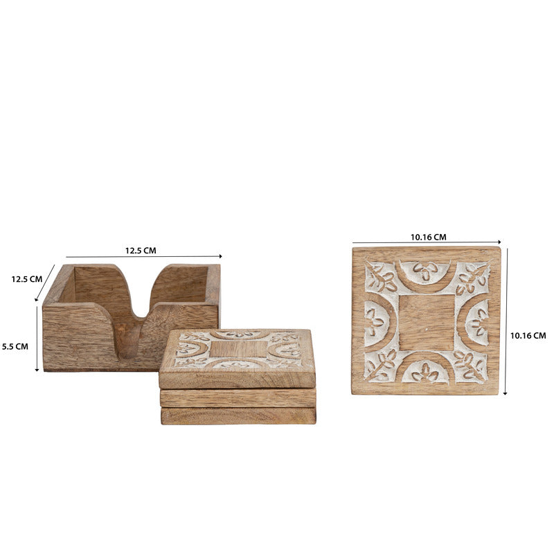 Handcrafted Carved 4pc Coaster Set in Holder 13cm - Image 5