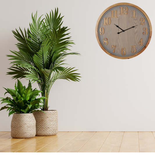 Contemporary Grey Timber Wall Clock 60cm - Image 2