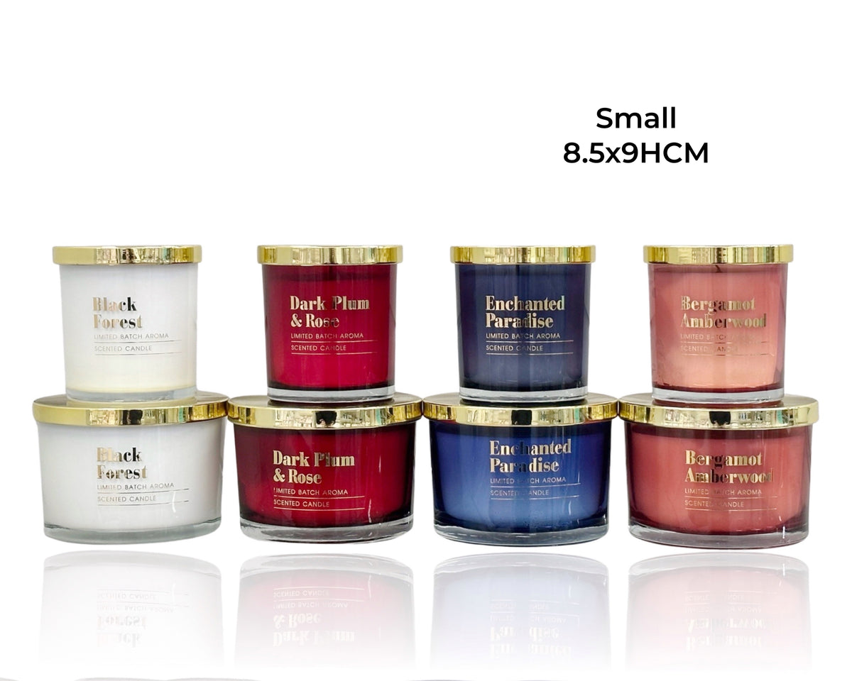 bulk 12 Elegant Glass Candle w/ Gold Lid Assorted 8x9cm