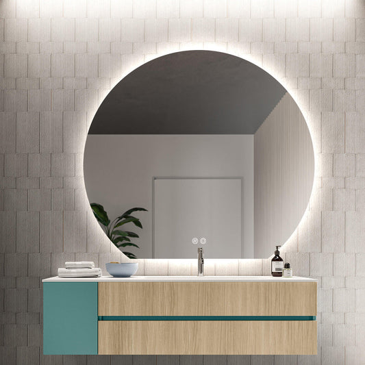 Modern Crescent Moon Wall LED Mirror 90cm x 100cm Backlit Frameless