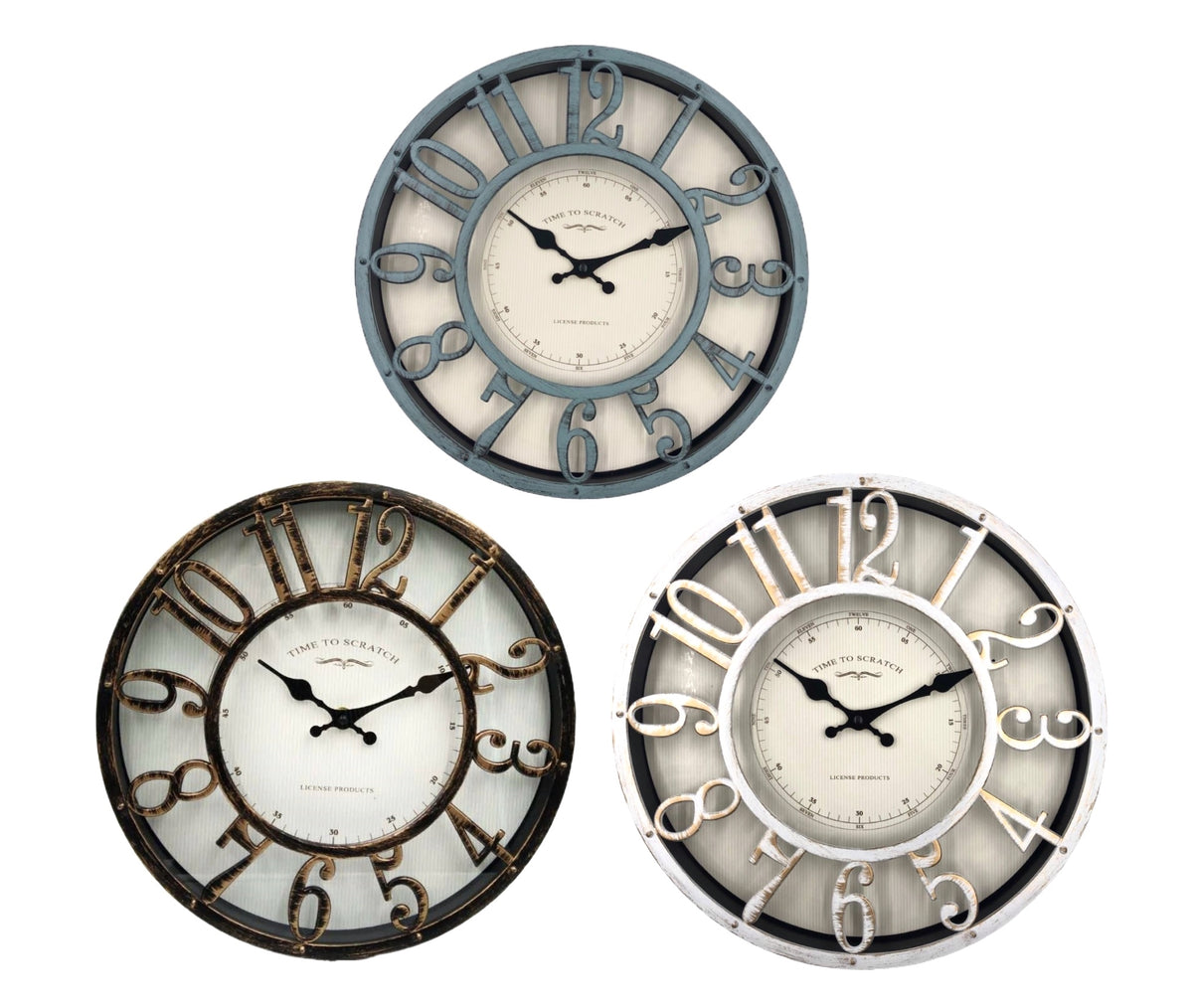 Bulk 10 Henry Plastic Wall Clock 30.4cm 3 Asst Col