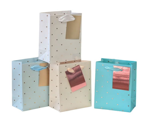 bulk 24 Small Foil Dot Gift Bag Assorted 14cm