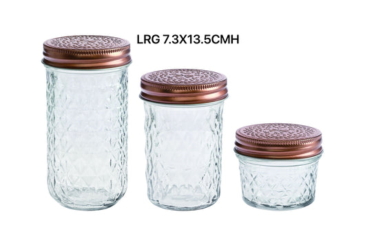 bulk 24 Large Diamond Look Glass Jar w/ Rose Gold Lid 13cm