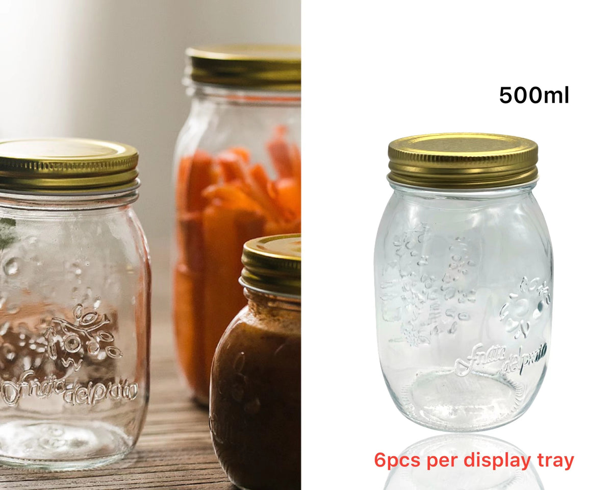 Bulk 36 Glass Jar W Metal Lid 500ml 8.2x13.5cm