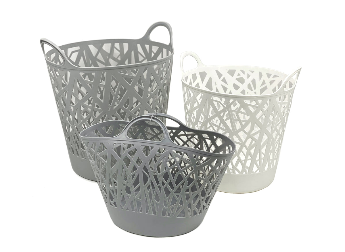 Bulk 4 Plastic Laundry Basket set/3 60l/35l/25l White