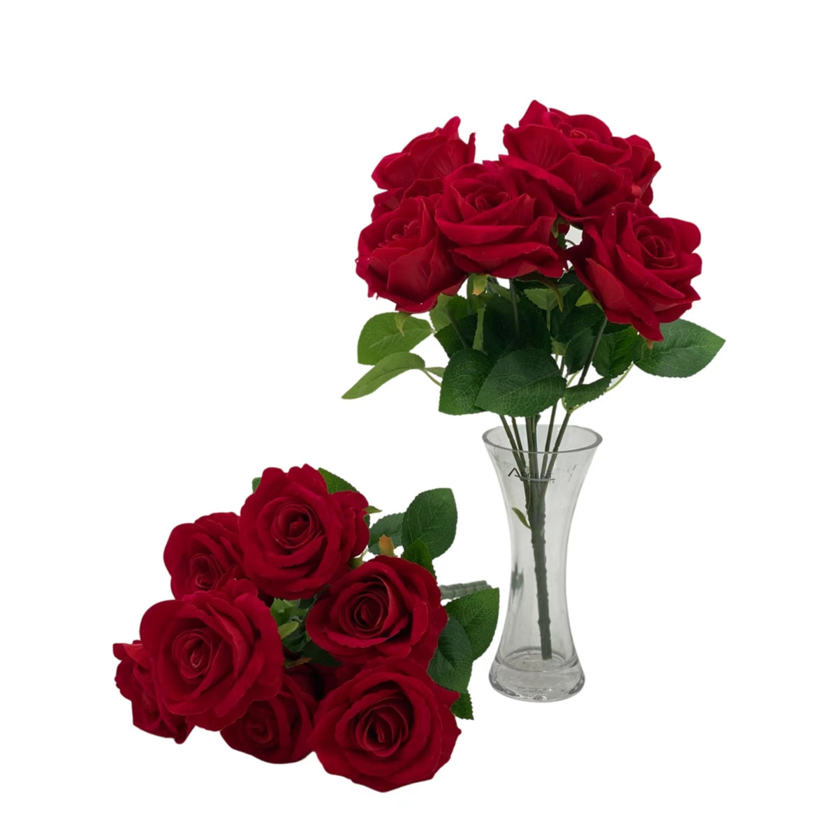bulk 8 Artificial Rose Bouquet 7 Heads Red 46cm