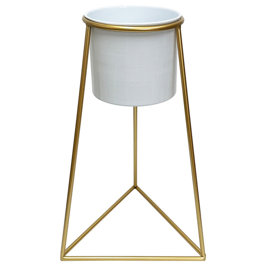 White Planter on Gold Pyramid Stand 45cm - Image 2