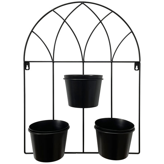 Black Arched 3 Pot Wall Planter 40x52cm - Image 2
