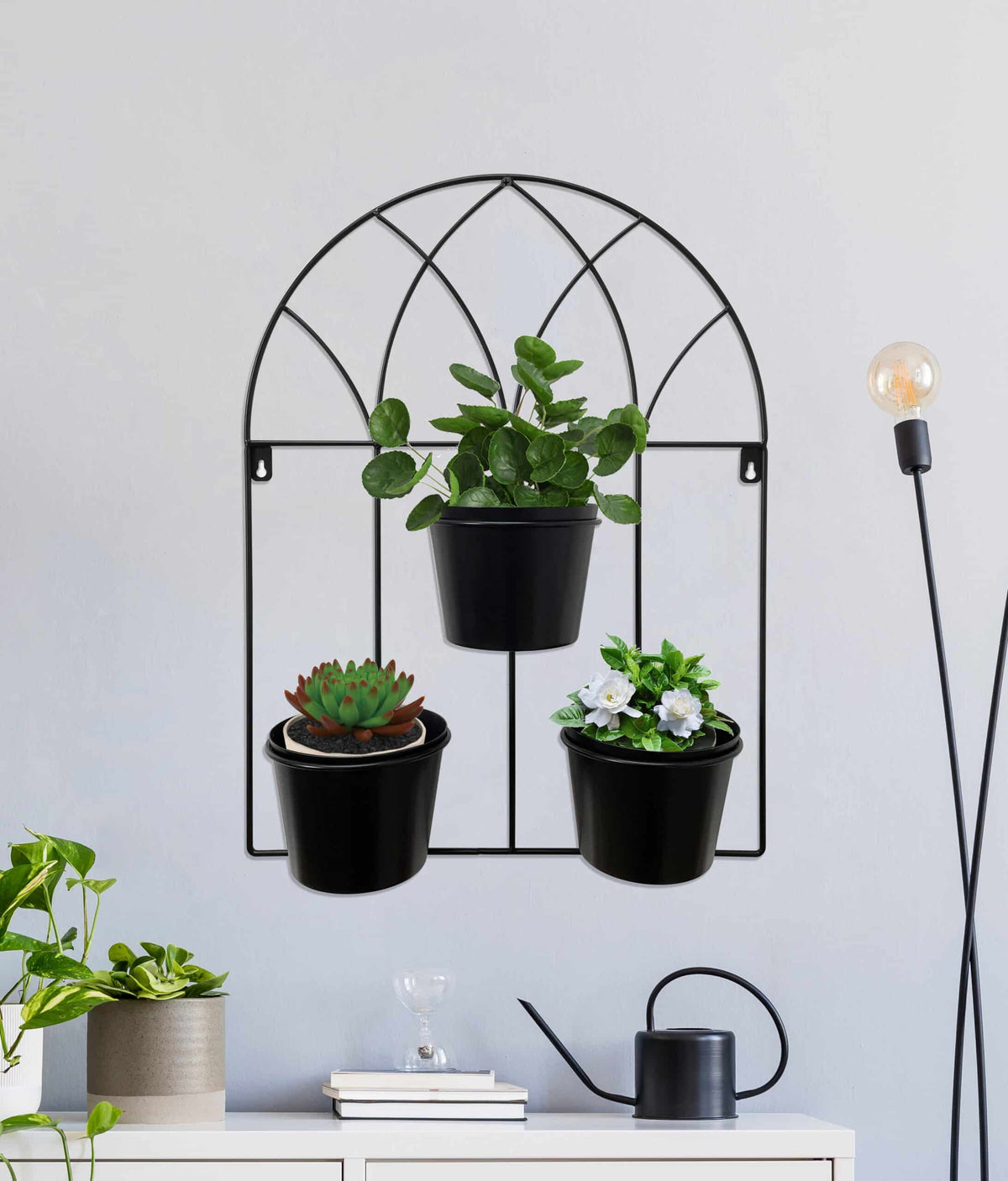 Black Arched 3 Pot Wall Planter 40x52cm - Image 5