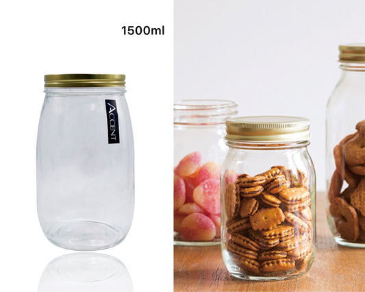 bulk 12 Glass Jar Screw Lid 1500ml Canister 21cm